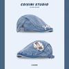 Estilo Coreano Ins Laço de Pérola Boné Jeans Forward Feminino Primavera e Verão Adesivo Boina Doce Fofo Casual Versátil