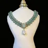 Collar y Pendientes de Perlas y Cuentas Verdes Estilo Palacio Retro Francés, Exquisitos, Lujosos, Elegantes y Accesorios de Cena de Alta Gama