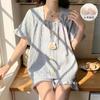 Em estoque-pijama feminino de verão com bojo doce estilo ins gola quadrada babado boneca de desenho animado primeira geração de frete