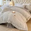 Estilo Princesa Francesa Juego de Cuatro Piezas de Leche Fleece Doble Cara Invierno Franela Coral Fleece Funda de Edredón Sábana Gruesa Faldón de Cama Ropa de Cama