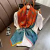 Bufanda de Seda 110 Estilo Chino Clásico Azul Naranja Flor Grande Bufanda Cuadrada Grande Chal Bufanda de Playa para Mujer Venta al por Mayor