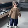 Camiseta Masculina Falsa Duas Peças Manga Longa 2026 Novo Estilo para Meninos Pequenos e Médios Base de Algodão Puro Camada de Base Primavera e Outono Casual Gola Redonda Top t