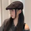 Chapéu Retro Estilo Japonês com Laço para Frente para Mulheres, Novo Temperamento Primavera e Verão Rosto Pequeno Boina Bico de Pato