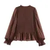 Ins Transfronterizo Europeo y Americano 2026 Nueva Moda Elegante Amazon para Mujer Venta al por Mayor Ajustado Fruncido Manga Larga Camisa Top