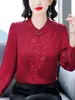 Nueva Blusa de Seda Satín Morada Estilo Chino para Mujer, Camisa de Manga Larga, Nuevo Modelo Primavera y Otoño, Camisa Bordada de Seda de Morera Estilo Nacional