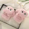 Guantes Cálidos de Otoño e Invierno para Mujer con Cubierta Peluda Plegable, Ositos Lindos Estilo Coreano, Modelos Estudiantiles Forrados de Polar y Engrosados
