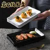 Plato para barbacoa de melamina, plato rectangular para guarnición de olla caliente, plato con patrón de piedra de imitación de porcelana, plato de cena estilo japonés, plato de presentación para snacks de carne a la parrilla