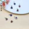 Colgante Pequeño de Gota Corazón de Lapislázuli Rojo del Sur Natural Incrustado en Plata S925 Colgante Accesorios de Joyería Hechos a Mano Retro DIY