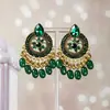 Pendientes de Borla con Piedras Imitación Esmeralda Transfronterizos, Nuevos Pendientes de Lujo con Cadena de Perlas y Pedrería Retro Indio para Mujeres, Diseño Creativo