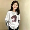 Camiseta de manga larga para niña 2026 nuevo estilo de otoño, top a rayas de algodón puro elegante y lindo con un diseño de dos piezas simulado