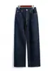 Jeans Zn@Jeans de Tiro Alto Rectos Retro Color Original Azul Oscuro Algodón Denim con Orillo Jeans 690