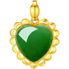 Colgante de calcedonia con incrustaciones en forma de corazón, collar de imitación de jade Hetian, corazón de melocotón, colgante de encaje de jade chapado en oro para esposa