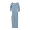 Vestido Ajustado de Manga Tres Cuartos con Escote Corazón y Abertura Trasera Estilo Puro Deseo Otoño Nueva Colección Ceñido a la Cintura Corte Delgado Vestido Largo Chica Picante