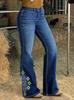 Jeans Acampanados Transfronterizos, Levanta Glúteos y Adelgaza la Cintura, Bordados en el Tobillo, Estilo Versátil para Todas las Estaciones, Finamente Cosidos