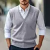 Chaleco de Punto con Cuello en V para Hombre Otoño e Invierno, Chaleco Suéter sin Mangas Casual de Negocios, Chaleco de Punto Pullover con Cintura Acanalada, Suministro Transfronterizo