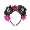 Popular Transfronterizo Halloween Hebilla de Flor Simulada Negra y Roja Diadema de Calavera Fiesta Europea y Americana Tocado de Fiesta de los No Muertos