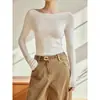 Top de punto sin costuras de una sola pieza estilo francés para mujer, otoño e invierno, con un corte sofisticado y adelgazante, capa interior suave y cómoda