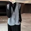 Chaleco de punto de lana pura con cuello en V estilo francés para mujer, look en capas, cárdigan sin mangas adelgazante, chaleco abrigo estilo "old money"