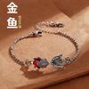 Nuevo Pulsera de Plata Tailandesa con Granate y Pez Dorado para Mujer, Linda Personalidad de Niña, Artesanía Antigua, Moda, Pulsera para Mujer