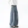 Calça jeans masculina de corte solto com design patchwork, estilo americano, versátil, fluida, casual, perna reta, moderna, perna larga, calça comprida para o outono