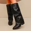 Moda Estilo Europeo y Americano Comercio Electrónico Transfronterizo Tallas Grandes Alta Gama Nuevo Diseño de Remaches Sexy Otoño e Invierno Tacón Grueso Botas Largas para Ponerse