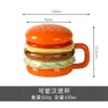 Taza Linda con Forma de Hamburguesa, Taza de Cerámica Creativa para el Hogar con Tapa, Taza de Café de Dibujos Animados de Aspecto Elegante para el Té de la Tarde