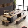 Conjunto de mesa de chá e cadeiras totalmente em madeira maciça para sala de jantar, escritório, sala de estar, com chaleira elétrica embutida e mesa de chá para varanda