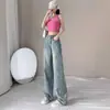 Jeans de Pierna Ancha con Sentido del Diseño para Mujer Primavera 2025 Cintura Alta Diseño Holgado con Sentido Pantalones Rectos con Salpicaduras de Tinta