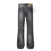 K2242 Estilo High Street Americano Unisex Azul Lavado Textura de Bambú Diseño Retro Jeans Acampanados para Hombre