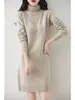 Tricô Gola Alta Raglan de Sete Pontos de Lã 100% para Mulheres no Outono e Inverno Tricô Engrossado Estilo Preguiçoso Vestido Versátil