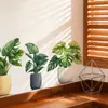 Papel Tapiz de Planta Verde en Maceta, Pegatinas de Rábano Verde y Hoja de Monstera, Pintura Decorativa para Embellecimiento de Pared Blanca de Sala de Estar y Estudio, Plantas Artificiales Autoadhesivas