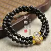 Pulsera de Doble Círculo de Madera de Águila 0.6 Cadena de Mano Portátil con Diseño de Loto de Madera de Boj Estilo Jade para Hombres y Mujeres