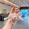 Tela con Borde de Pedrería Camelia Lazo Hecho a Mano Cadena de Perlas Llavero Colgante de Bolso de Moda Decoración de Coche