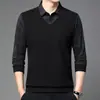 Nueva Camiseta de Manga Larga para Hombre Otoño/Invierno Falsa de Dos Piezas Casual de Alta Gama Camisa Polo a Cuadros Capa Base