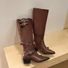 Botas negras altas y gruesas con hebilla de cuero desgastado, estilo retro, diseño de caña alta, modelo nuevo para mujer, adecuadas para primavera y otoño de 2026