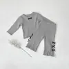 Conjunto de Dos Piezas de Ropa Interior de Canalé con Lazo Estilo Primavera para Niñas, Pijama para Bebé Niña, Ropa de Casa