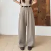 Calça de Terno Feminina Cintura Alta Perna Larga Modeladora Caimento Fluido Inverno 2026 Nova Solta Temperamento para o Trabalho Casual Grossa Longa