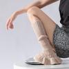 Calcetines largos de mujer de otoño e invierno de color liso, con tiras verticales, de lana tejida, con forma de cuerno, de ballet, con cubierta de pantorrilla gruesa.