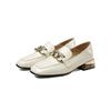 Yingmeier 34-39 altura do salto 2cm couro legítimo boca rasa fivela sapatos de salto único bico quadrado mocassins macios e sapatos femininos