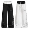 Calça de Moletom Esportiva Solta Estilo Hip-Hop Streetwear Americano para Homens e Mulheres com Cintura Dupla e Design Rasgado Calças Casuais de Perna Reta