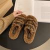 Pantuflas Peludas Estilo Chanel para Mujer, Para Usar al Aire Libre, Novedad Otoño e Invierno 2023, Versátiles, de Una Correa, de Lana de Cordero, de Invierno, con Suela Gruesa