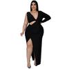 Ropa de mujer transfronteriza 2022 primavera nuevo Amazon estación independiente Europa y Estados Unidos color sólido manga única sexy vestido calado
