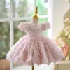 Vestido de Primeiro Aniversário para Menina Anfitriã Vestido de Princesa Infantil de Alta Qualidade Flor Rosa Daminha de Casamento Vestido para Performance de Piano de Menina