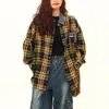 Camisa a cuadros de estilo retro americano de alta gama para mujer como prenda exterior, nueva colección de otoño, holgada, casual, versátil, camisa a cuadros amarillos