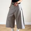 Shorts de Traje Retro a Rayas Verticales Estilo Old Money para Hombre, Ambiente de Verano Moda Callejera Americana Pantalones Cropped de Pierna Ancha Holgados