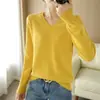 Top Feminino Simples Pequeno Gola V Camiseta Atacado Versátil Emagrecedor Temperamento Camada Base Primavera Outono Manga Longa Preto Feminino Algodão