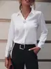 Camisa Versátil Simple para Mujer Estilo Europeo y Americano Camisa de Longitud Media para Viajes Cotidianos Color Sólido Manga Larga Blanco Negro