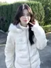 Jaqueta curta de algodão feminina da moda, corte justo, design que afina a cintura, novo estilo de inverno 2026 com gola grande de pelo sintético