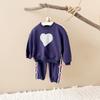 Traje de Bebé de Primavera y Otoño Estampado Love Sudadera de Cuello Redondo Lazo Pantalones Deportivos Casuales Ropa Nueva Infantil