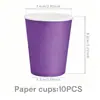 Juego de Color Sólido Morado Mantel Redondo Bandera Triangular Cuchillo Tenedor Cuchara de Paja Vajilla Desechable Suministros para Fiesta de Cumpleaños